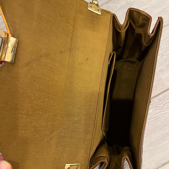 1960s Green ,Gold,Brown & Red Shoulder Bag with Color-Blocking Design - Picture 12 of 13